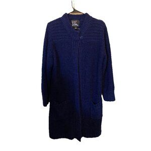 Monto Par Le Chois Sweater Coat Size S Boucle Knit Single Button Navy Blue VTG